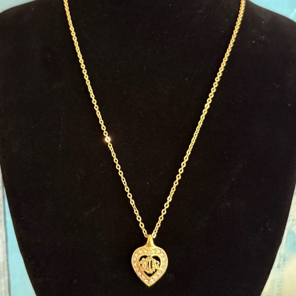 Christian Dior Gold Heart & Rhinestone Pendant Necklace - Picture 10 of 10